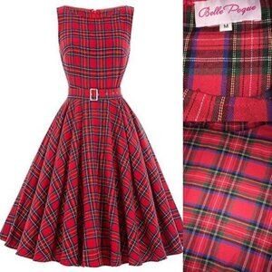 Red Plaid Midi Dress